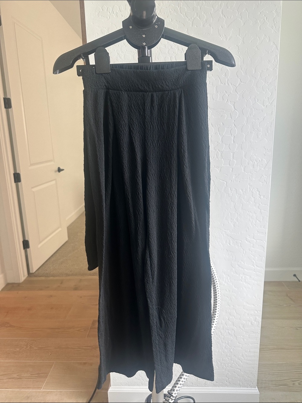 Z Supply Black Wide-Leg Maxi Pants with Textured Weave